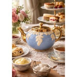 Vintage Gibson Staffordshire England Blue Teapot